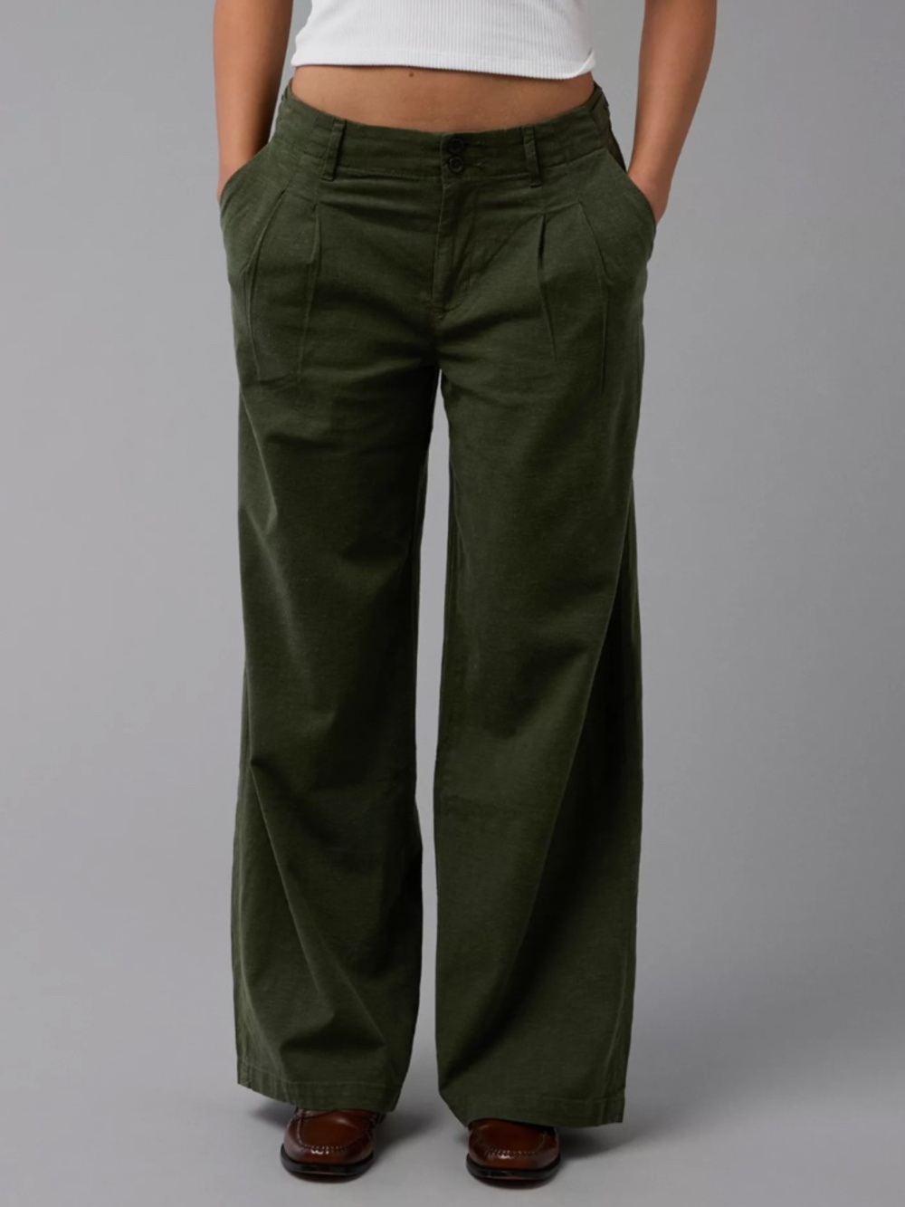 NWT American Eagle Outfitters Stretch Linen-Blend Wide-Leg Trouser Size 16 Reg